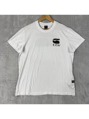 G-Star RAW Logo T Shirt White Minimal Streetwear Casual Size L everyday Designer